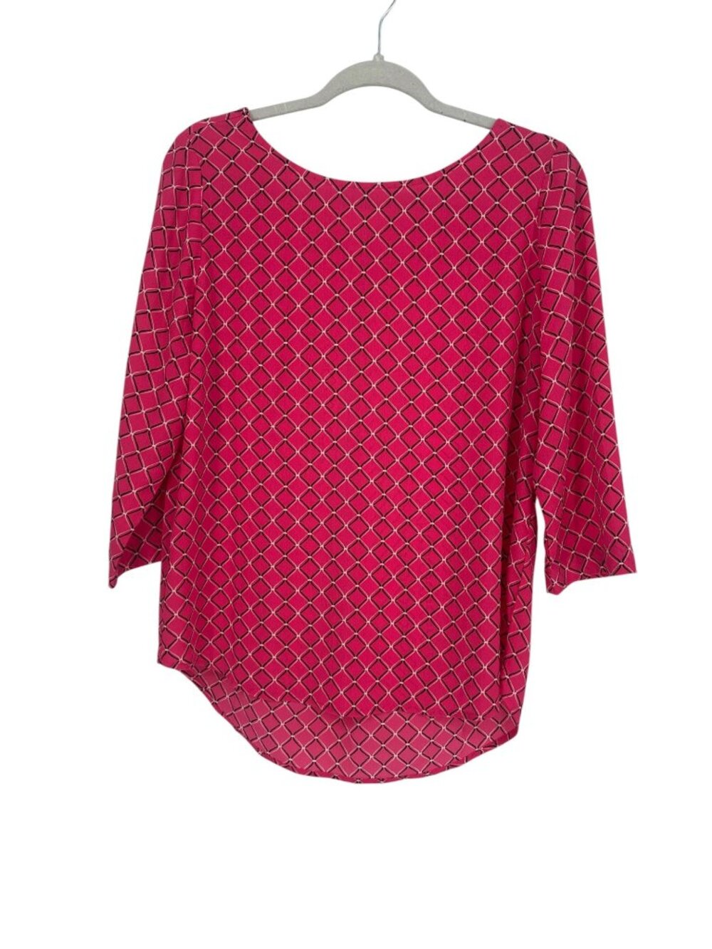 Susan Graver Women’s Geometric Tunic Blouse Size 8 Pink Lattice 3/4 Sleeve Work